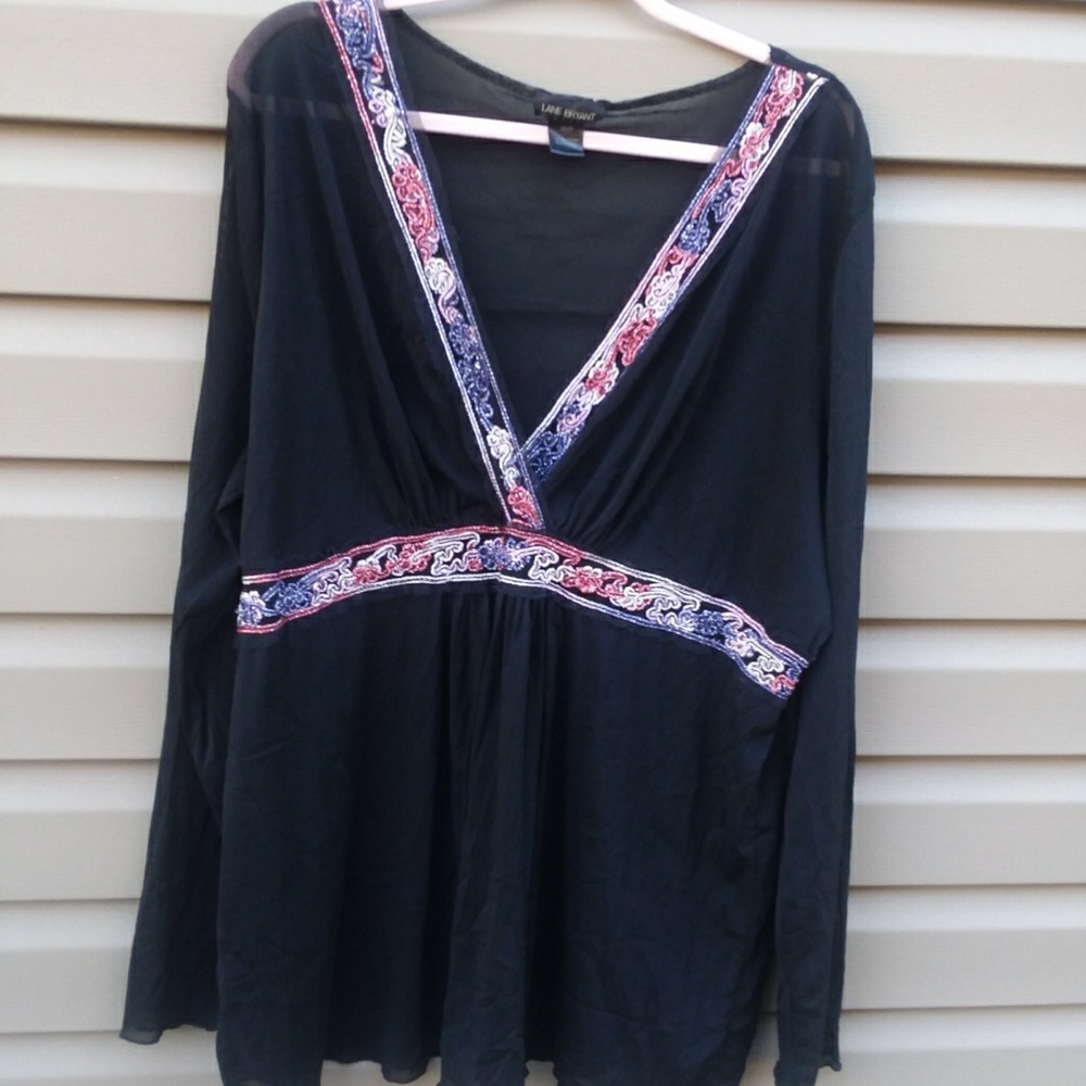 Lane Bryant 26/28 Sheer Black Empire Waist Top